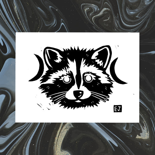 Raccoon Moons Linoprint