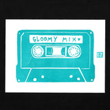 Gloomy Mix Cassette Tape Linoprint 5.5x7.5