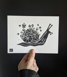 Shroomy Snail Linoprint 5.5x7.5 Pink or Black